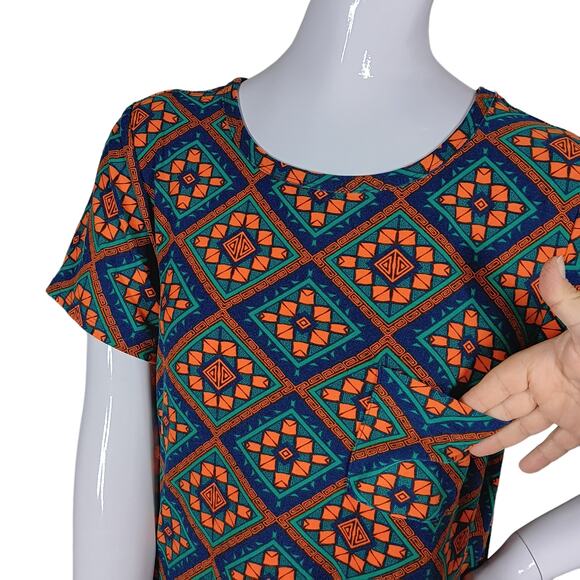 LulaRoe Carly Dress Size XS Green and Orange High Low Short Sleeve Stretchy - Picture 3 of 7